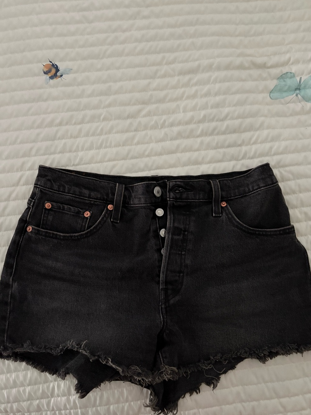 Levi's Black Button-Fly Frayed Hem Denim Shorts